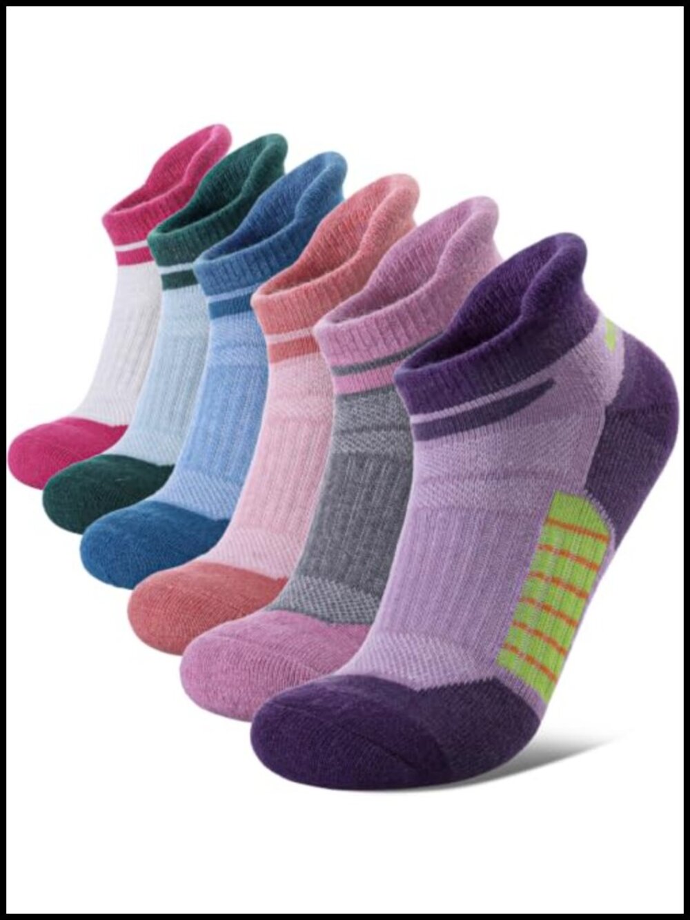 Merino Wool Ankle Hiking Running Socks for Men Women, 6 Pairs, Compression